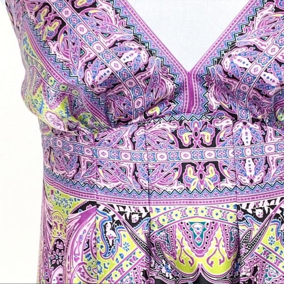 ECI•Purple Paisley Charmeuse Silky•Maxi•Dress•Sz 6 - Picture 2 of 8